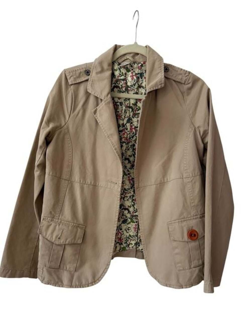 Old Navy Beige Women's Cotton Blend Jacket with Floral Lining Size S